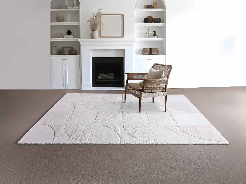 Tapis en relief 100% laine tufté main motif géométrique - 160 x 230 cm - Ivoire - MILUNA