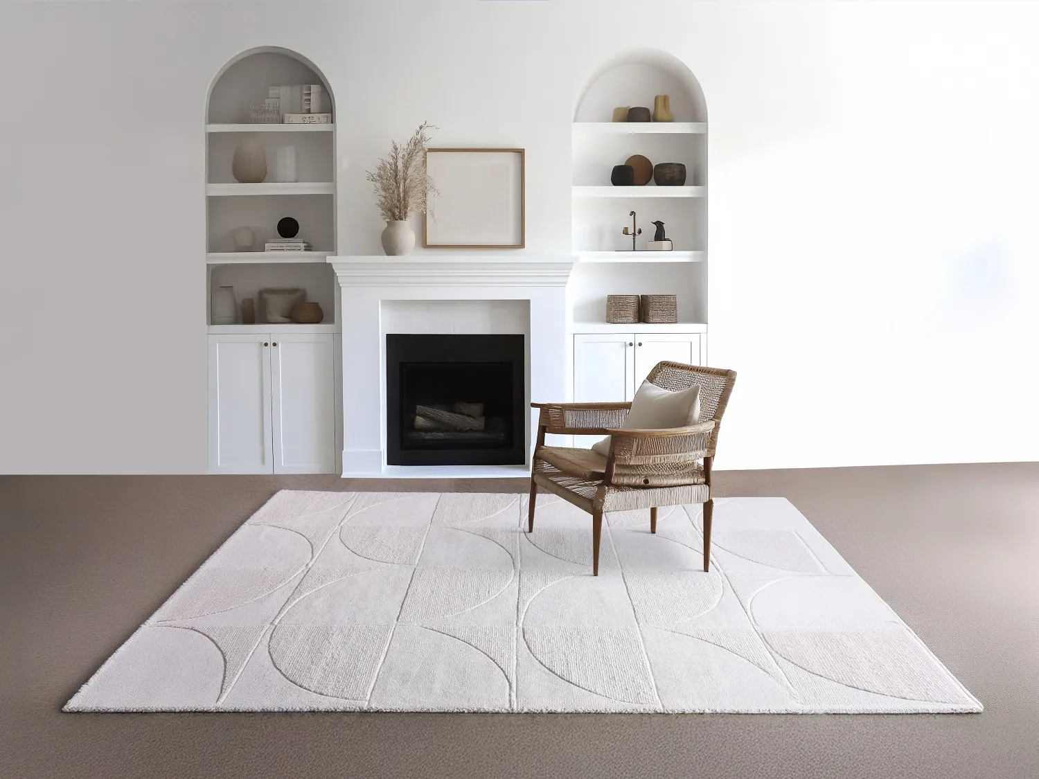 Tapis en relief 100% laine tufté main motif géométrique - 160 x 230 cm - Ivoire - MILUNA