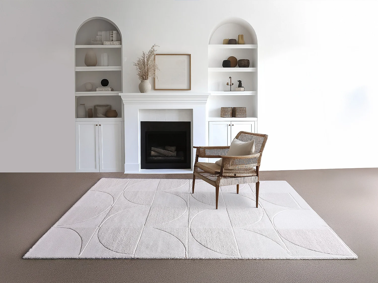 Tapis en relief 100% laine tufté main motif géométrique - 200 x 290 cm- Ivoire - MILUNA