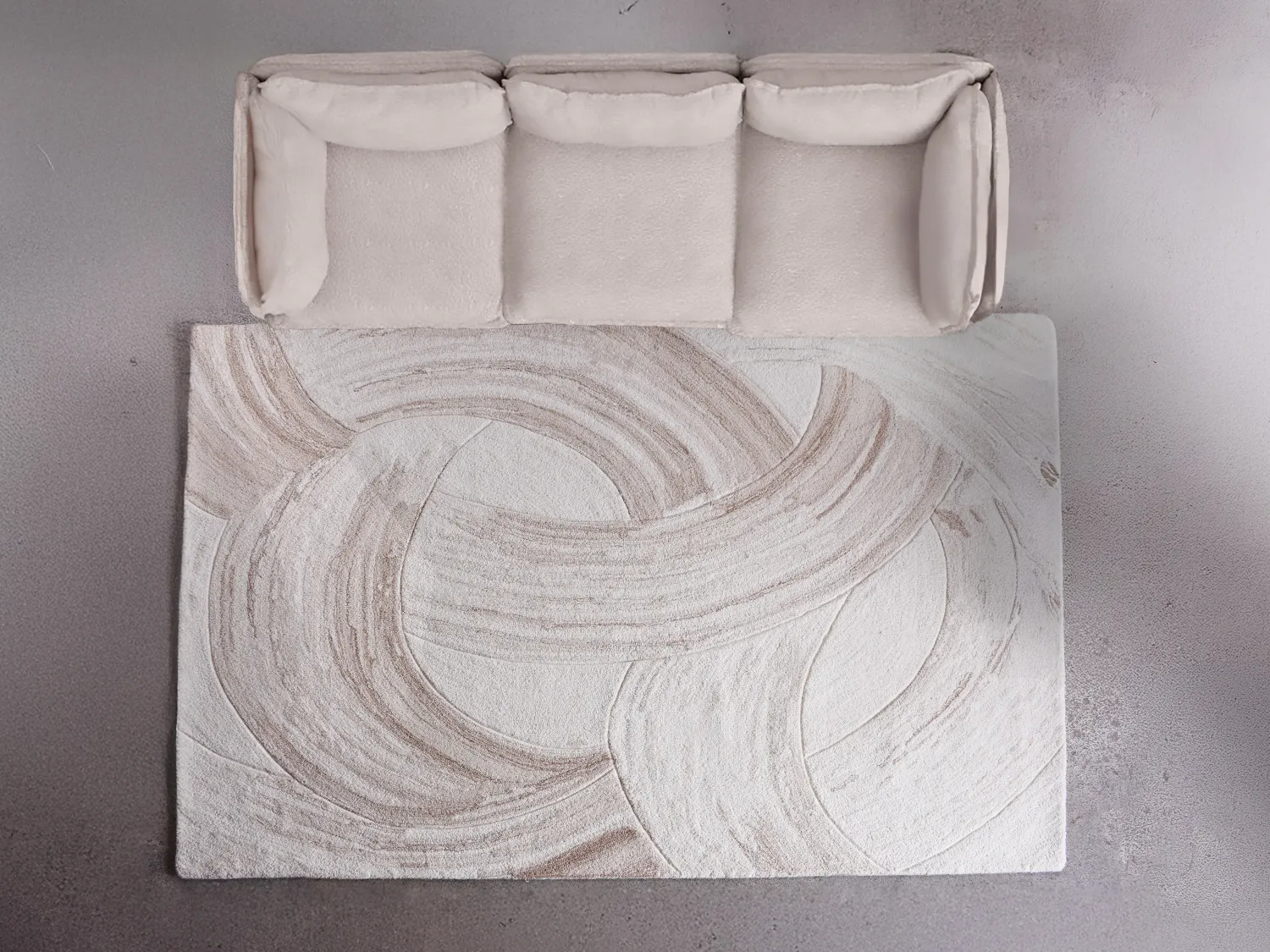Tapis 100% laine tufté main motif abstrait - 160 x 230 cm - Ivoire et taupe - RAVELINO