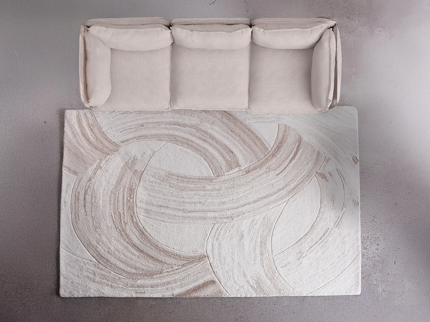 Tapis 100% laine tufté main motif abstrait - 160 x 230 cm - Ivoire et taupe - RAVELINO