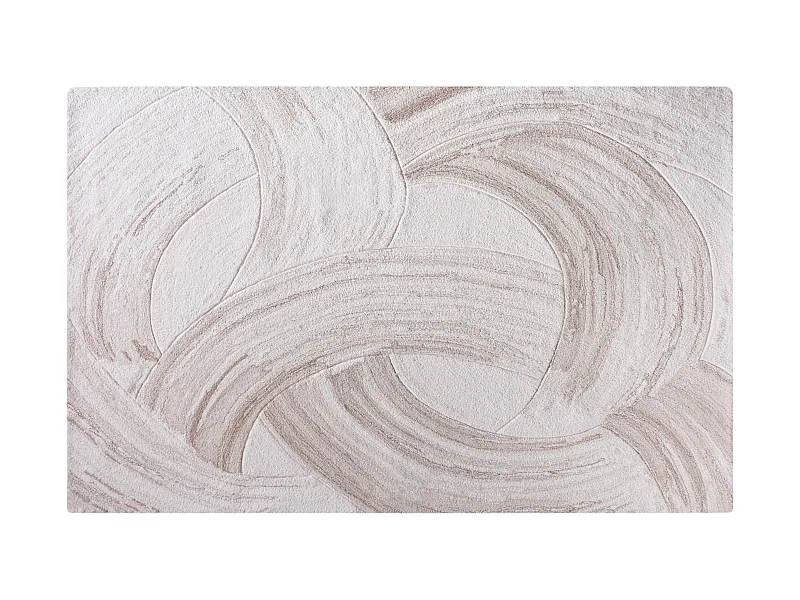 Tapete 100% lã tufada à mão com motivo abstrato 160x230 cm marfim e taupe - RAVELINO