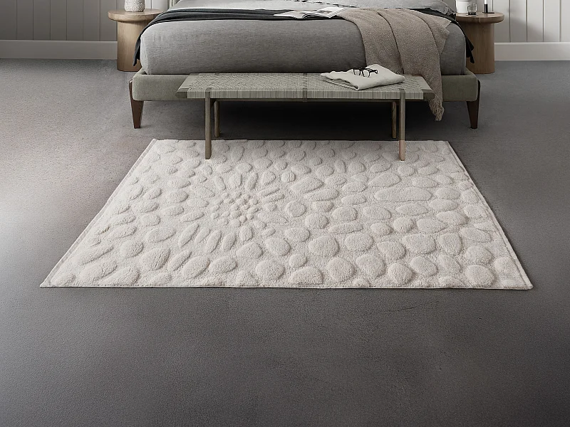 Tappeto in rilievo effetto ciottoli 160 x 230 cm 100% Lana taftata a mano Avorio - ORABEL