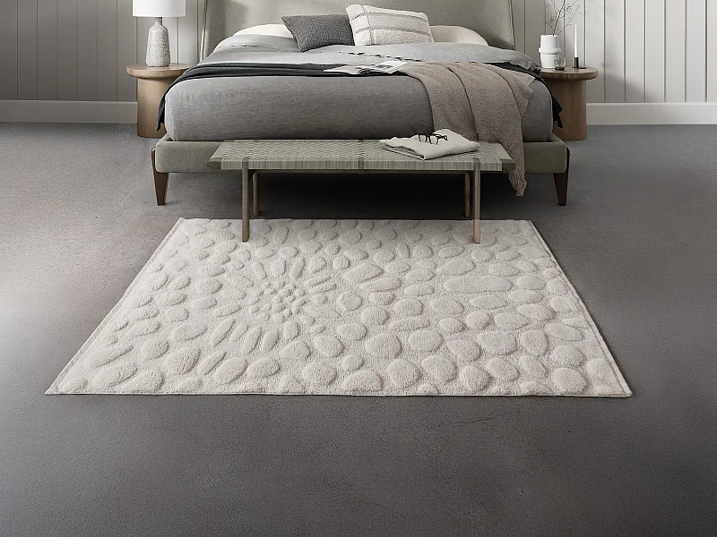 Tapijt met reliëf van 100% handgetufte wol met reliëfeffect - 200 x 290 cm - Ivoorwit - ORABEL