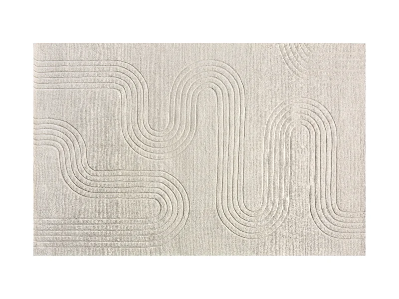 Tapis en relief 100% laine tufté main motif abstrait - 160 x 230 cm - Ivoire - LISANDRA