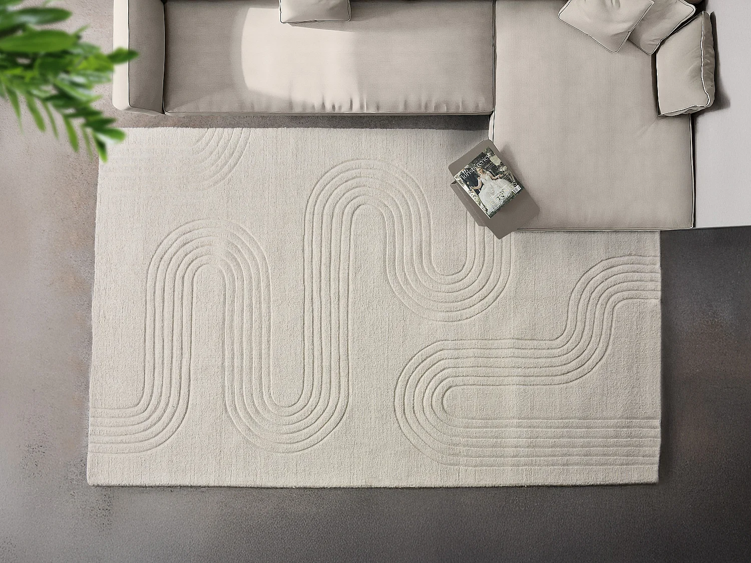 Tapis en relief 100% laine tufté main motif abstrait - 200 x 290 cm - Ivoire - LISANDRA