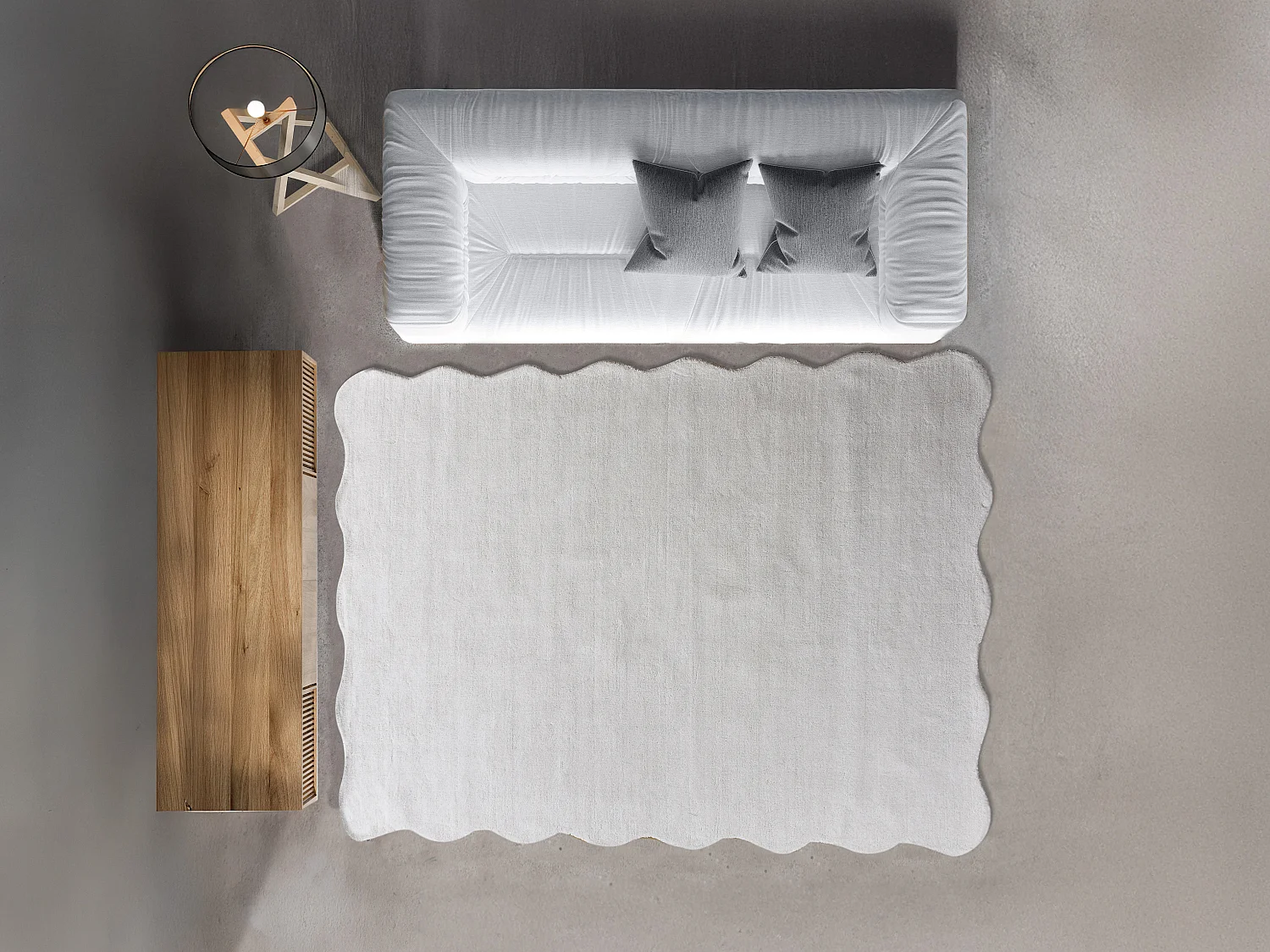 Tapis 100% laine tufté main bords ondulés - 200 x 290 cm - Ivoire - PRISMELA