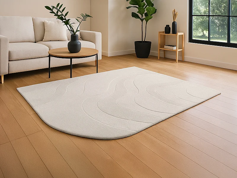 Vloerkleed met reliëf in 100% handgetufte wol met afgeronde boord - 160 x 230 cm - Ivoor - VELORIA