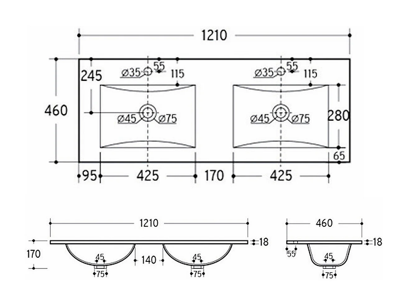 Mueble doble lavabo encastrado 120cm Azel Cachemira
