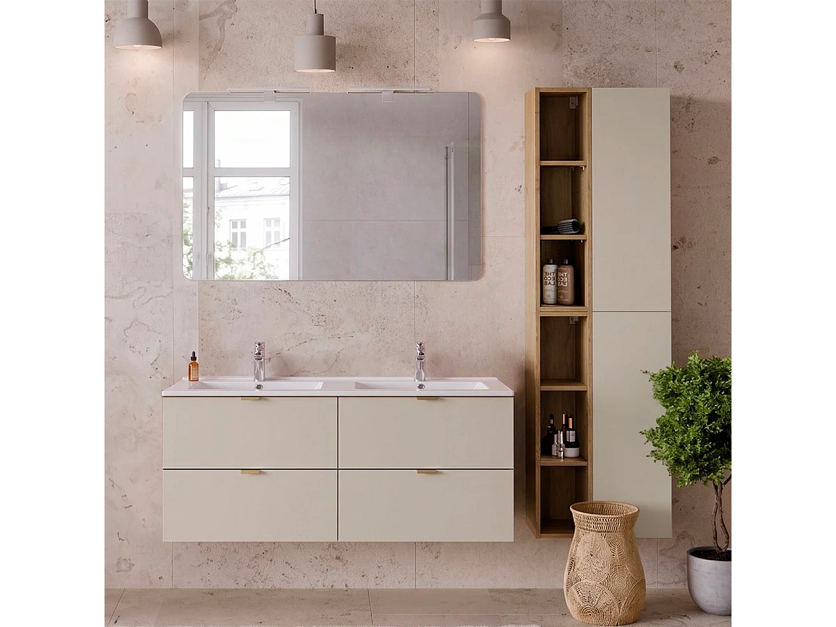 Meuble double vasque encastrée 120cm Azel Cachemire