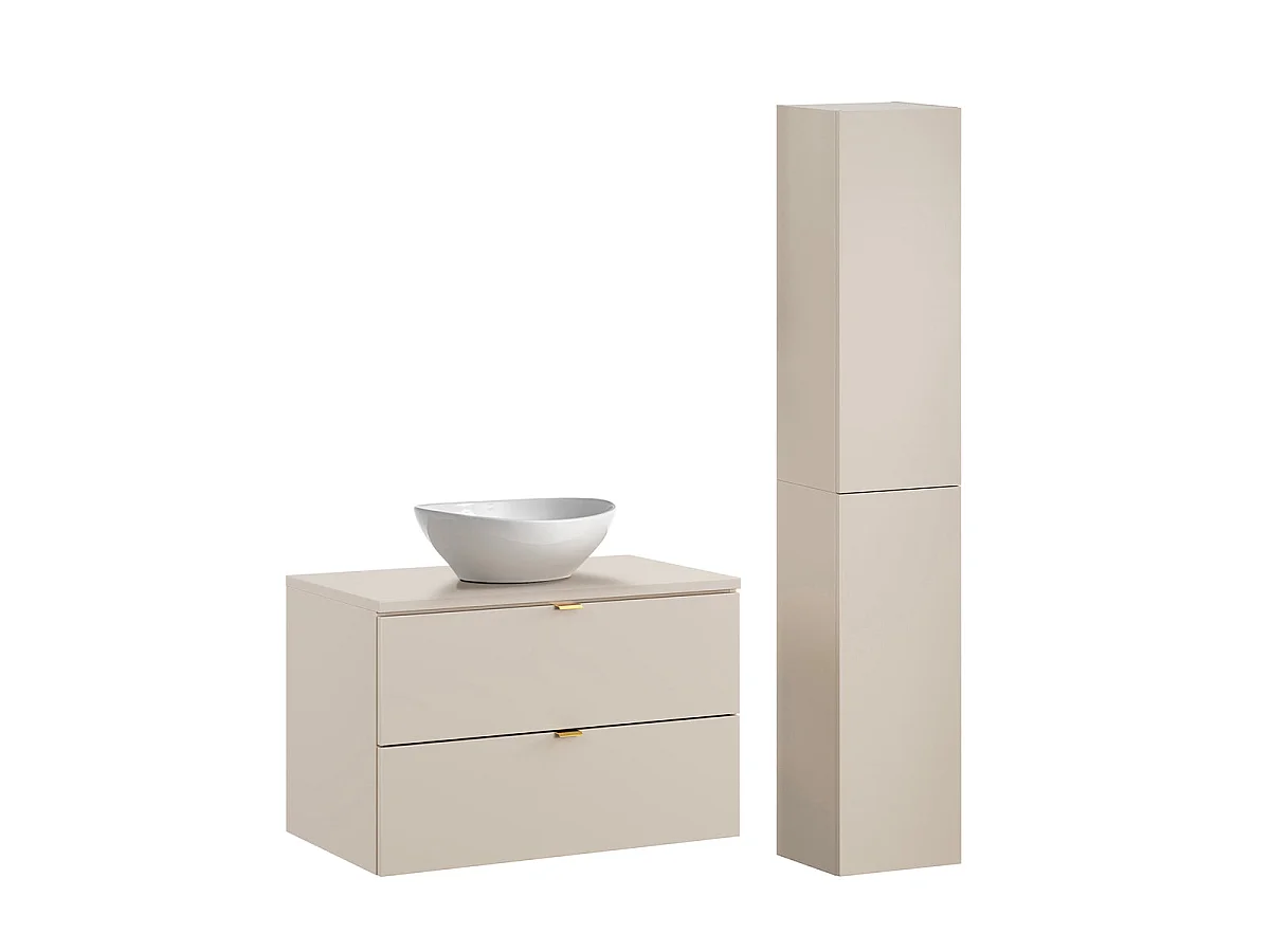 Conjunto móvel de lavatório simples Azel Cachemire 80cm e coluna