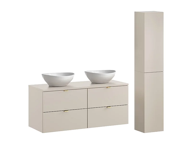 Conjunto de muebles con doble lavabo 120cm y columna Azel Cachemira