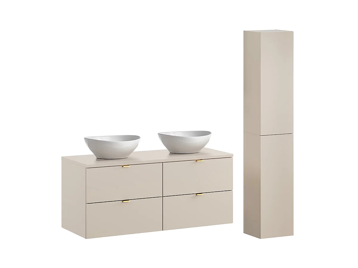 Ensemble meuble double vasque 120cm et colonne Azel Cachemire