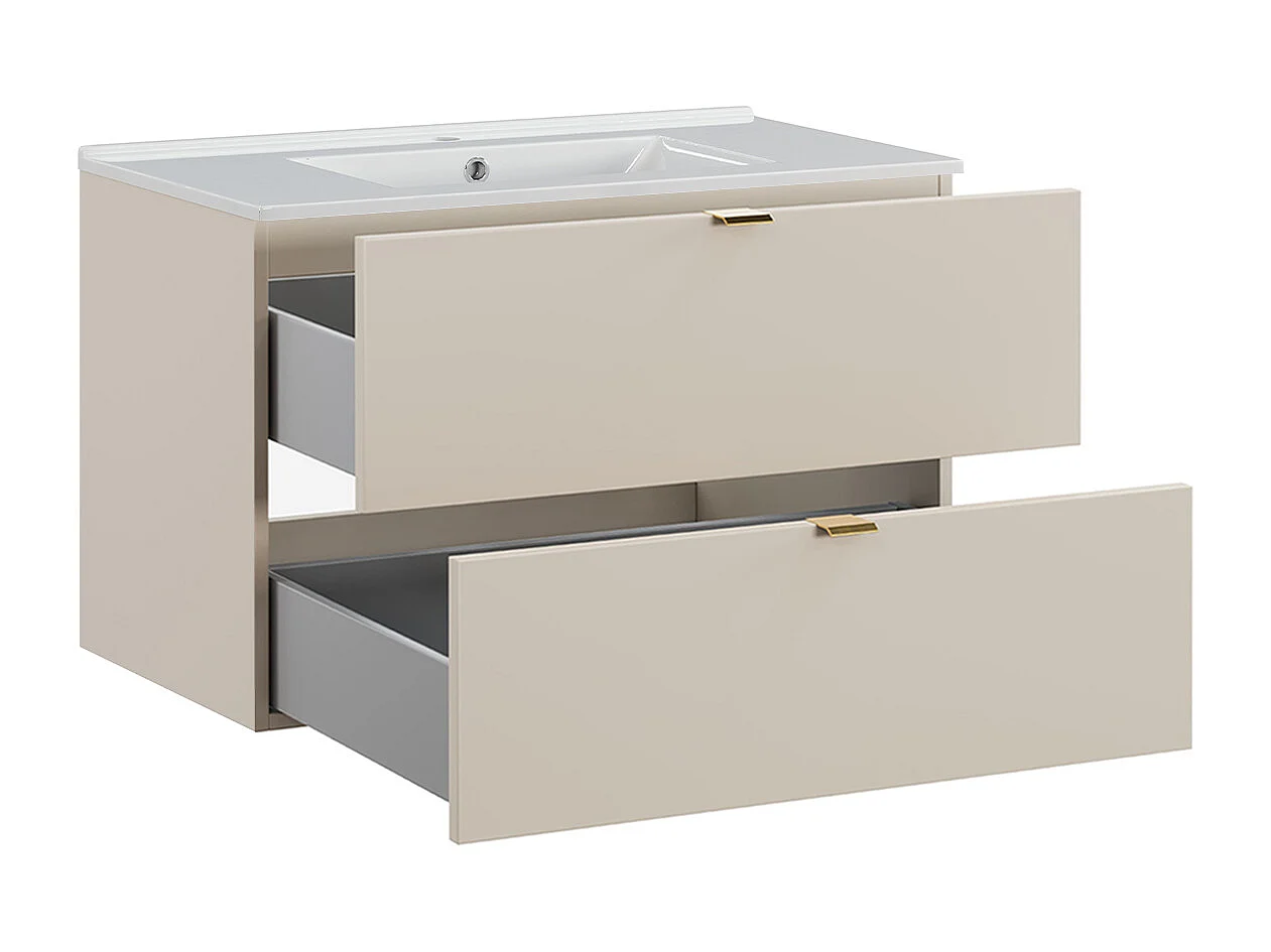 Ensemble meuble simple vasque encastrée 80cm et colonne Azel Cachemire