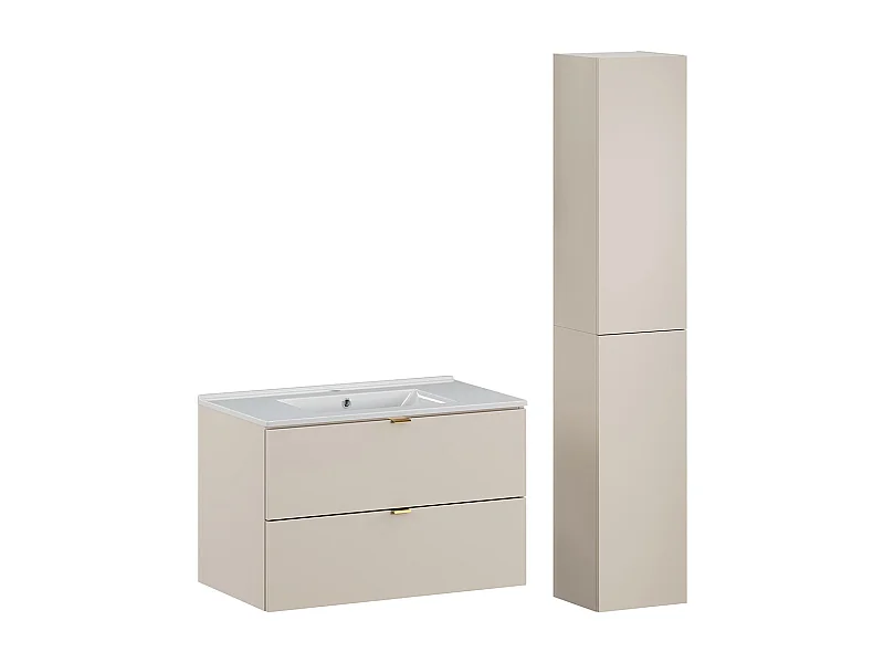 Conjunto de muebles lavabo individual encastrado 80cm y columna Azel Cachemira