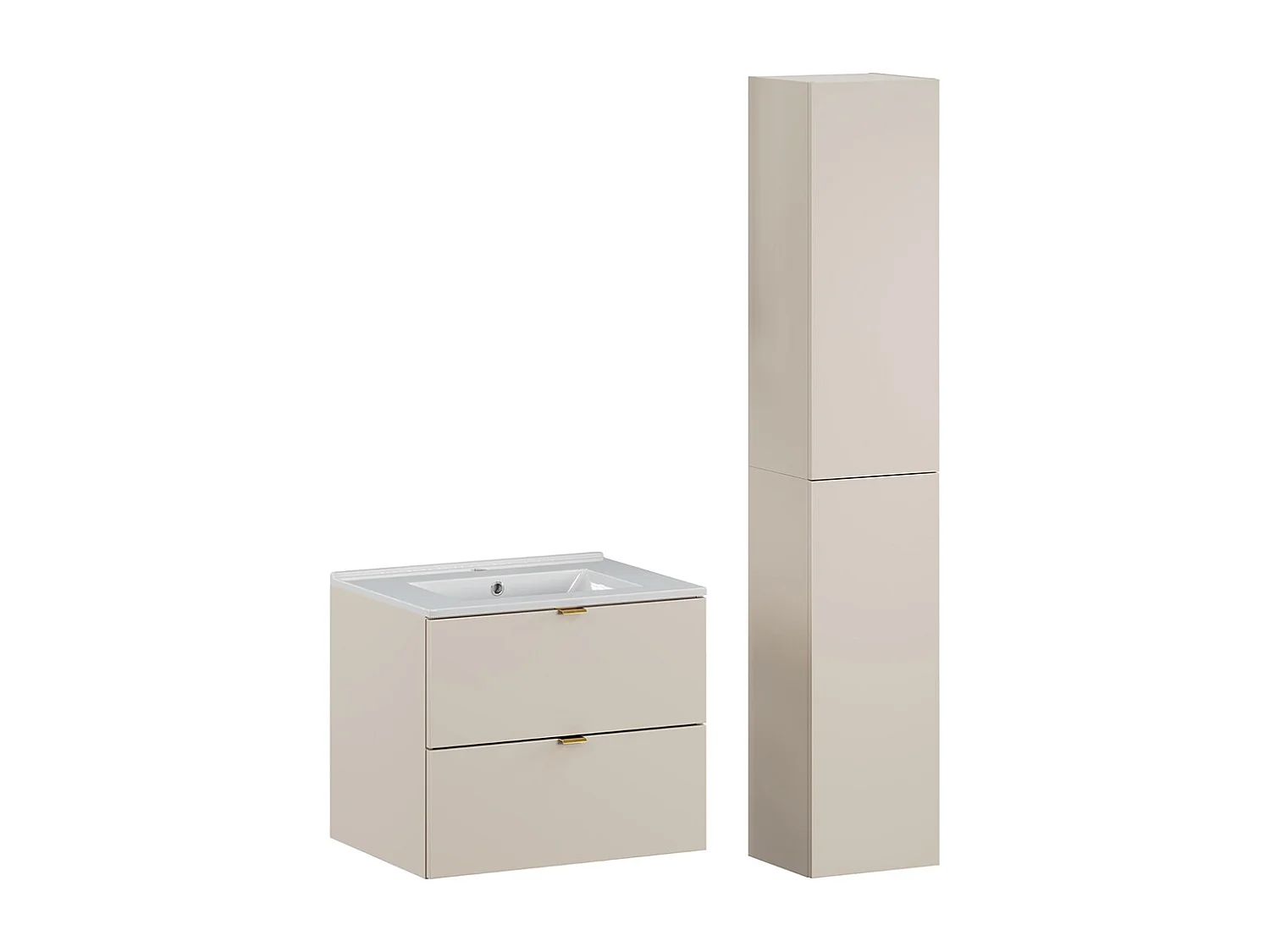 Ensemble meuble simple vasque encastrée 60cm et colonne Azel Cachemire