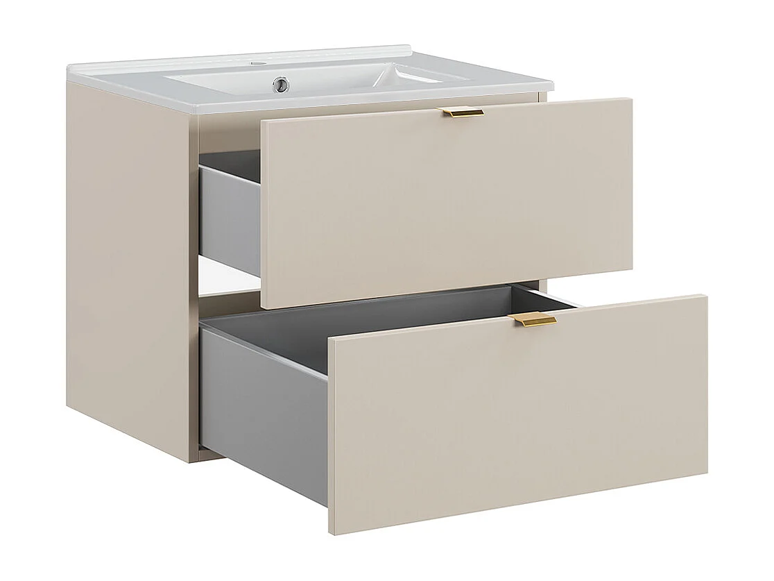 Ensemble meuble simple vasque encastrée 60cm et colonne Azel Cachemire