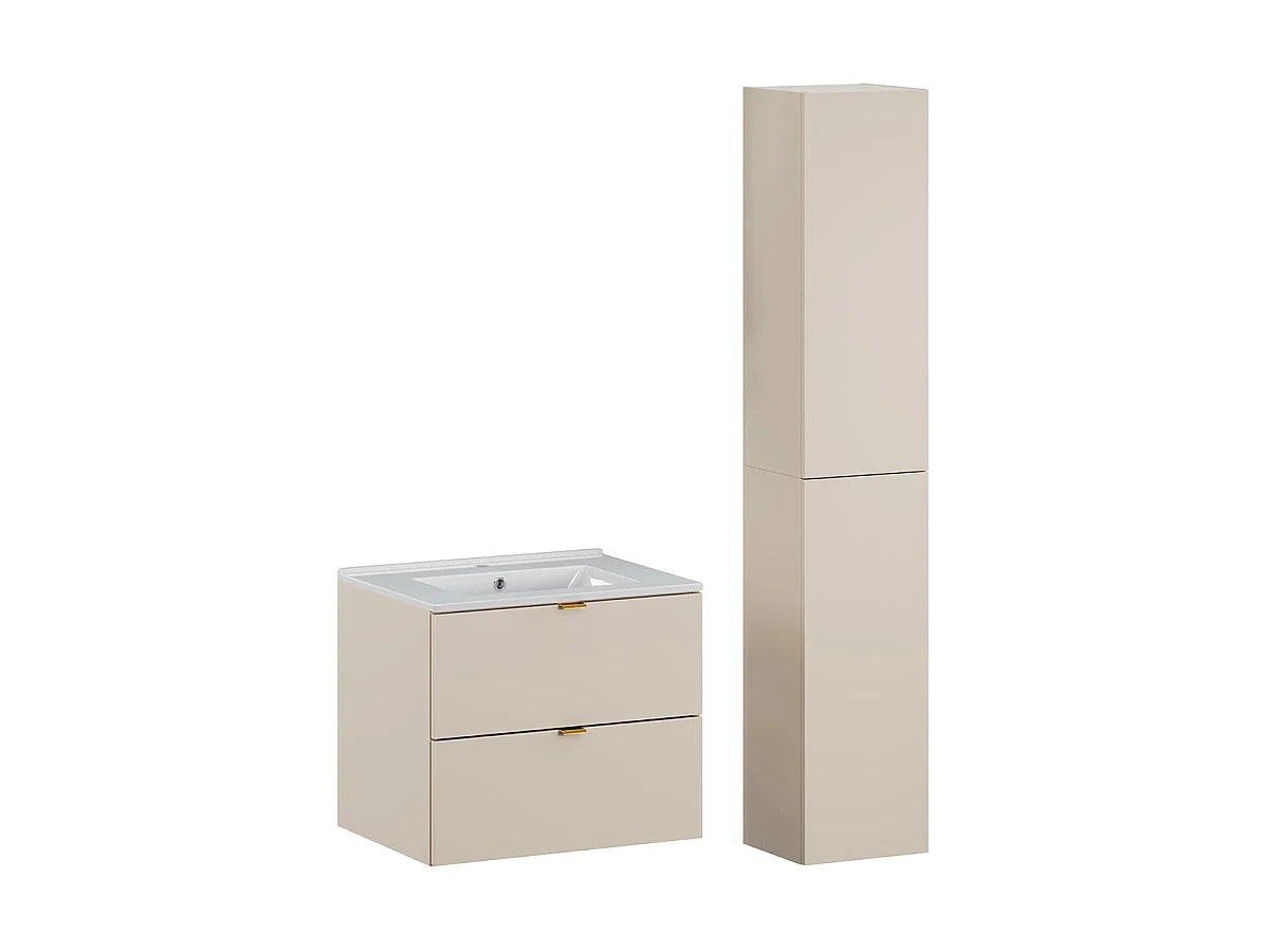 Ensemble meuble simple vasque encastrée 60cm et colonne Azel Cachemire