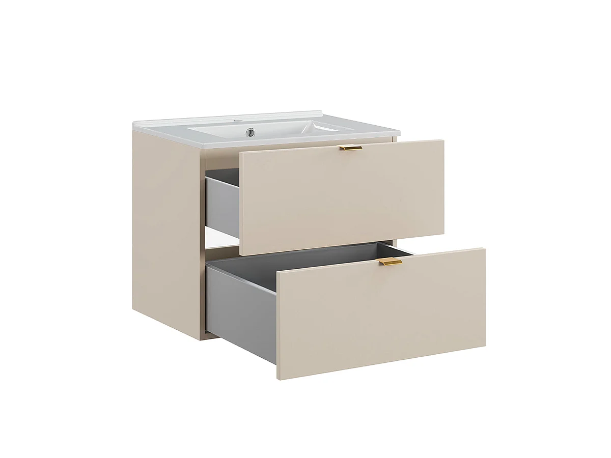 Ensemble meuble simple vasque encastrée 60cm et colonne Azel Cachemire
