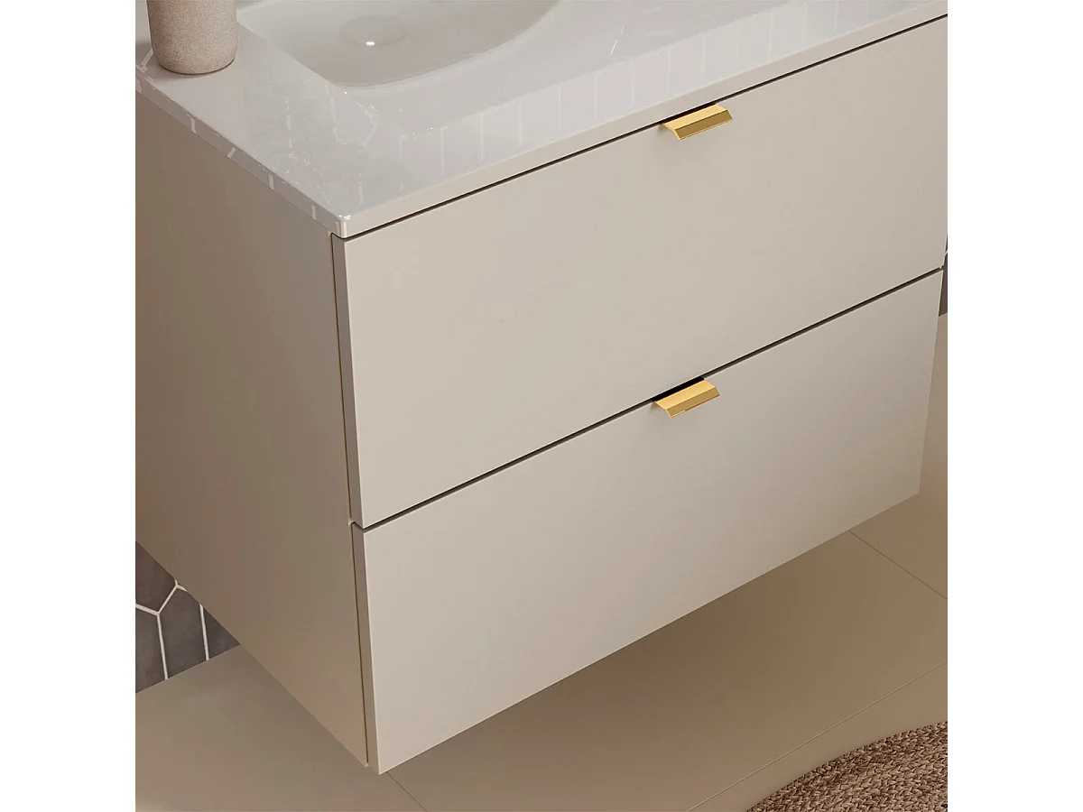 Ensemble meuble simple vasque encastrée 60cm et colonne Azel Cachemire