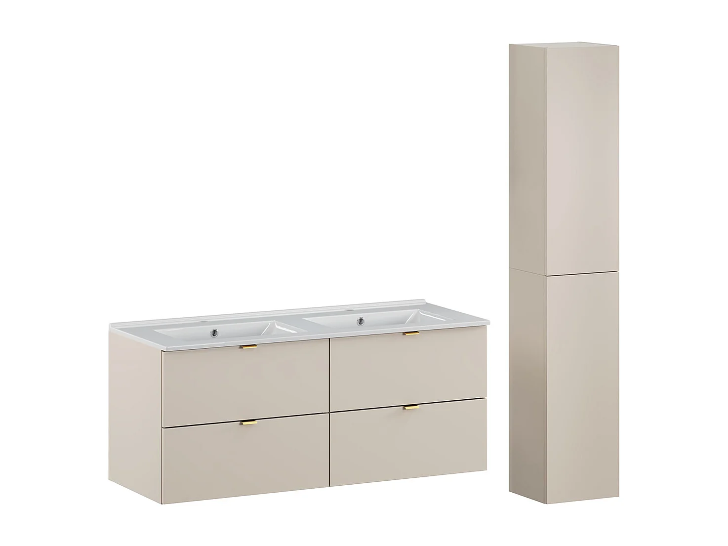 Ensemble meuble double vasque encastrée 120cm et colonne Azel Cachemire