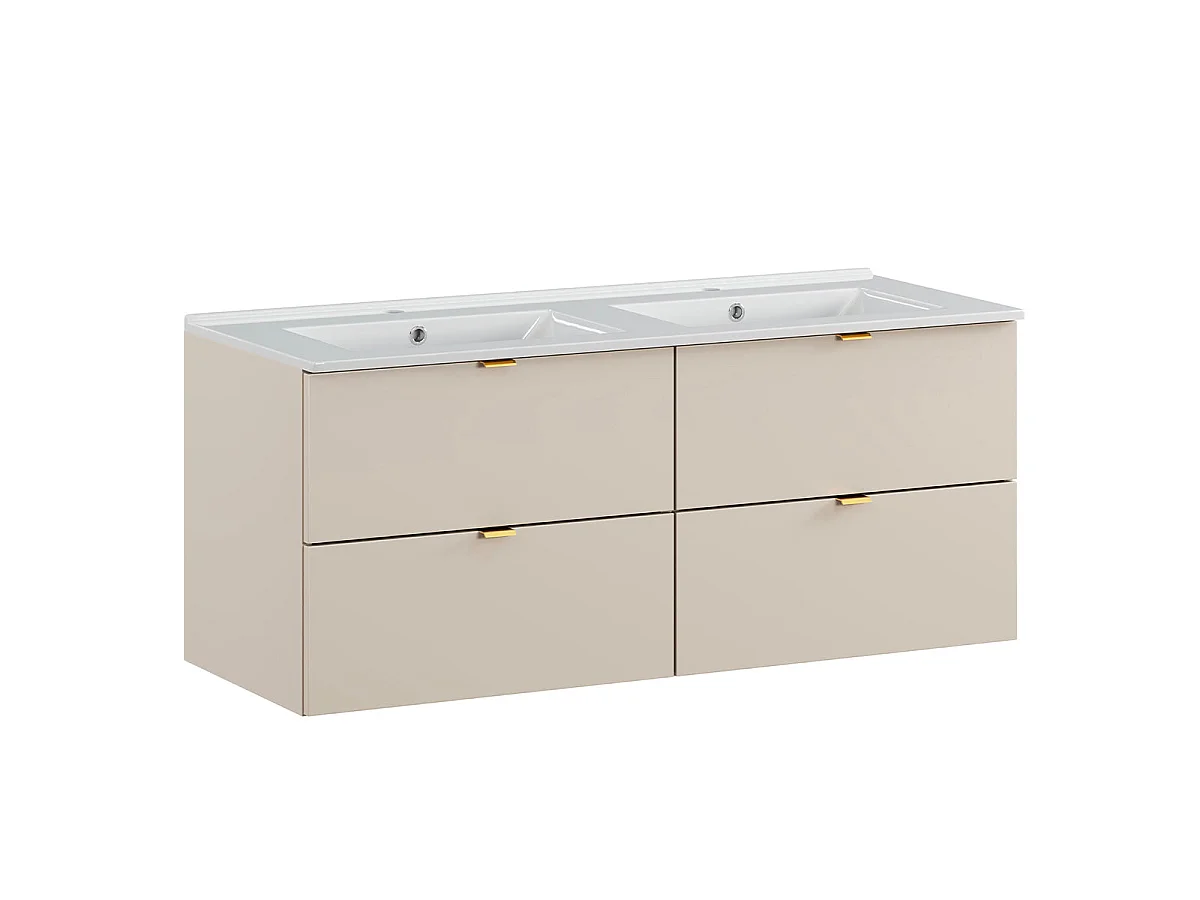 Ensemble meuble double vasque encastrée 120cm et colonne Azel Cachemire
