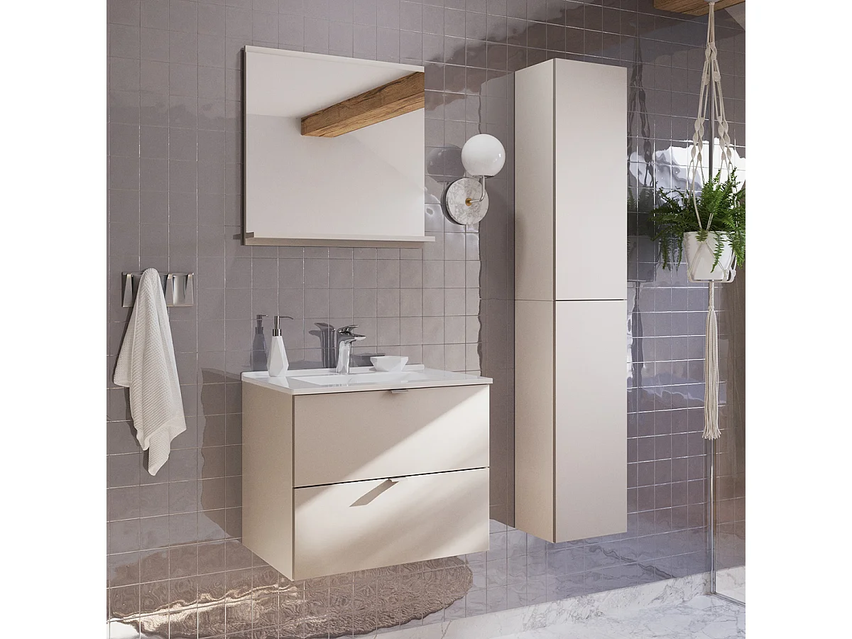 Meuble simple vasque encastrée 60cm Azel Cachemire