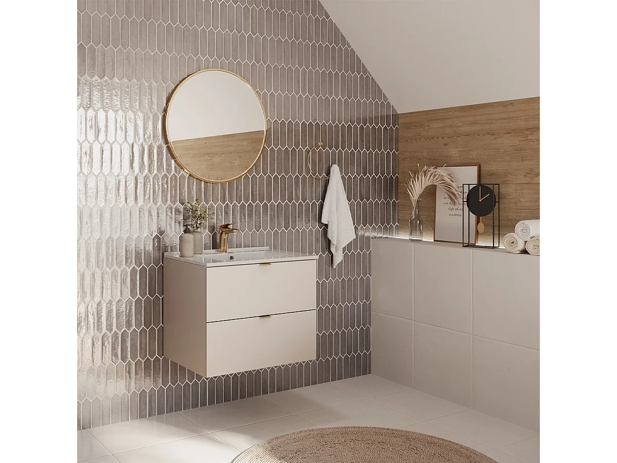 Meuble simple vasque encastrée 60cm Azel Cachemire