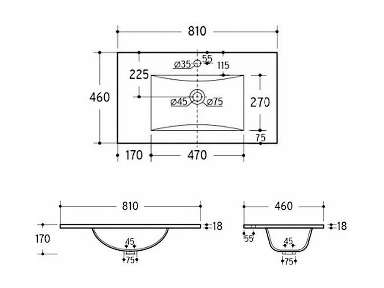Meuble simple vasque encastrée 80cm Azel Cachemire