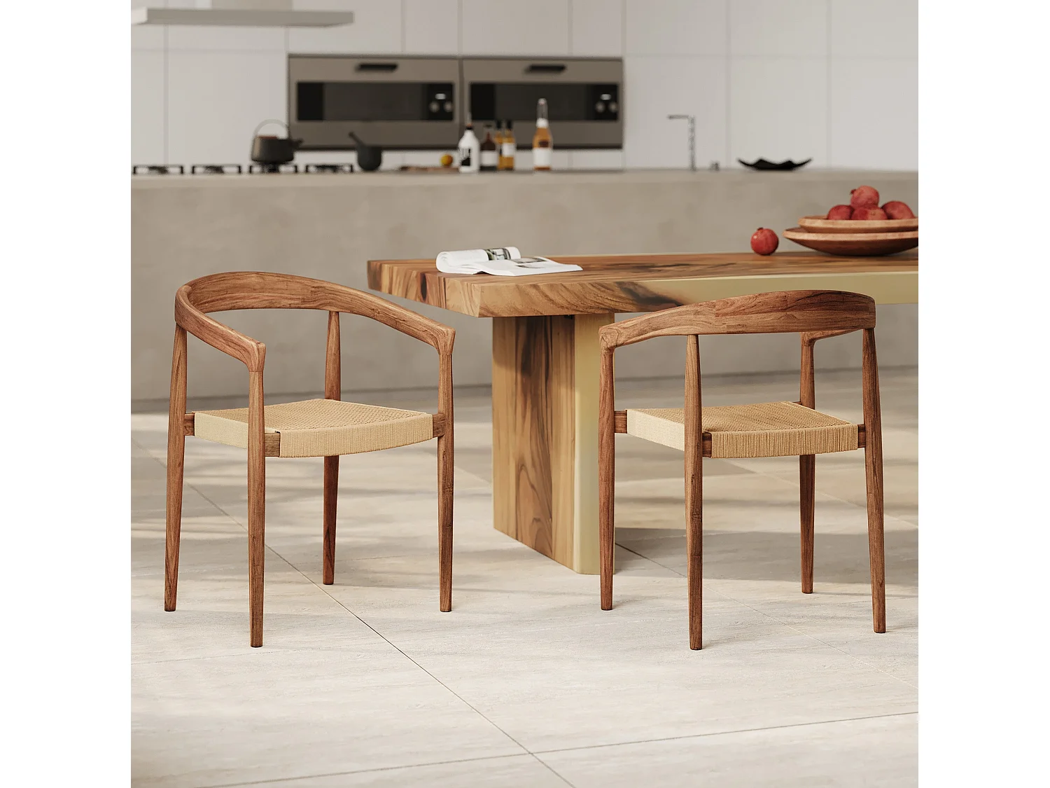 Lot de 2 chaises en bois de teck et corde synthétique - Bali