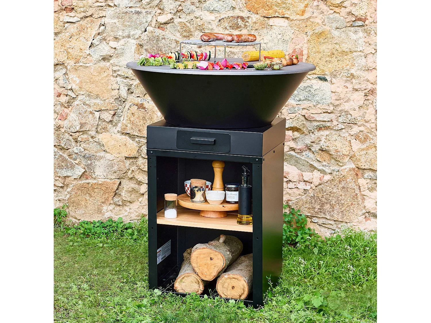 Brasero barbecue Ø81.5cm avec grille de cuisson et espace de rangement