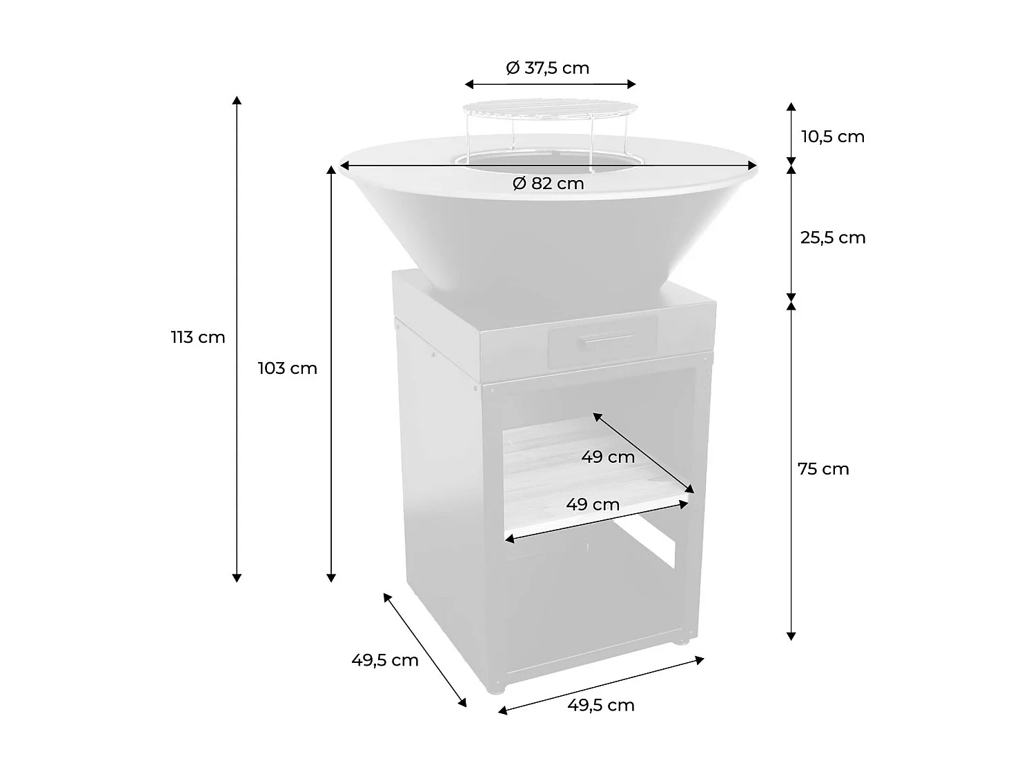 Brasero barbecue Ø81.5cm avec grille de cuisson et espace de rangement