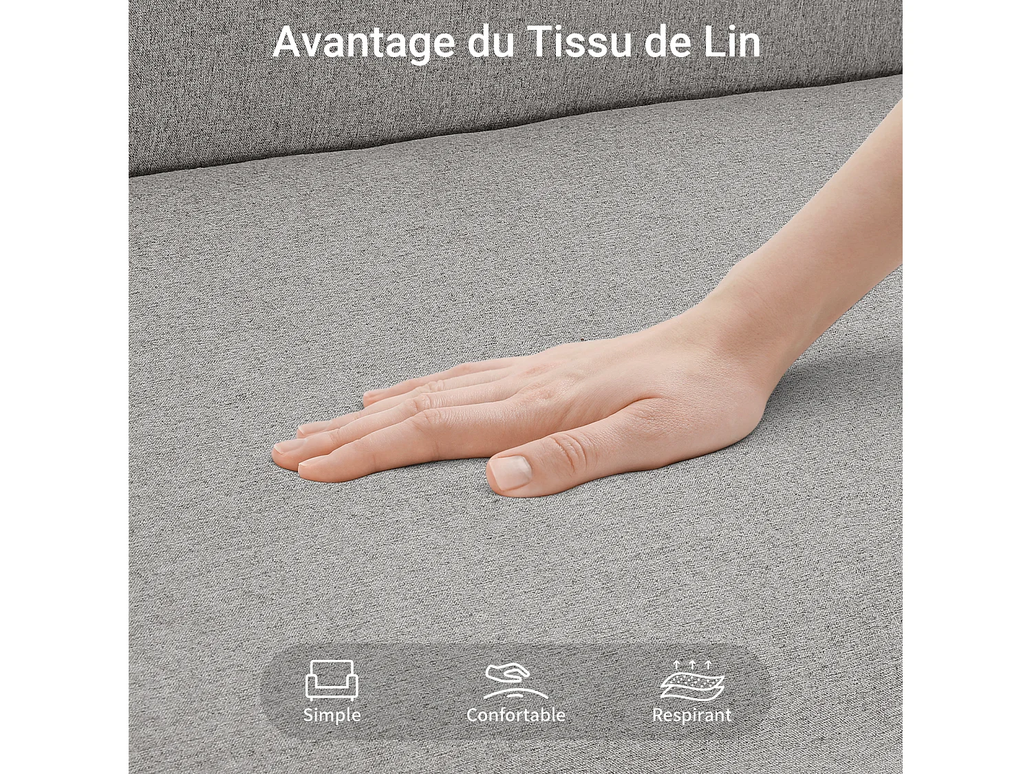 Canapé 2 Places salon moderne, en Tissu Lin, cadre en bois, Gris Clair,107x60x76cm