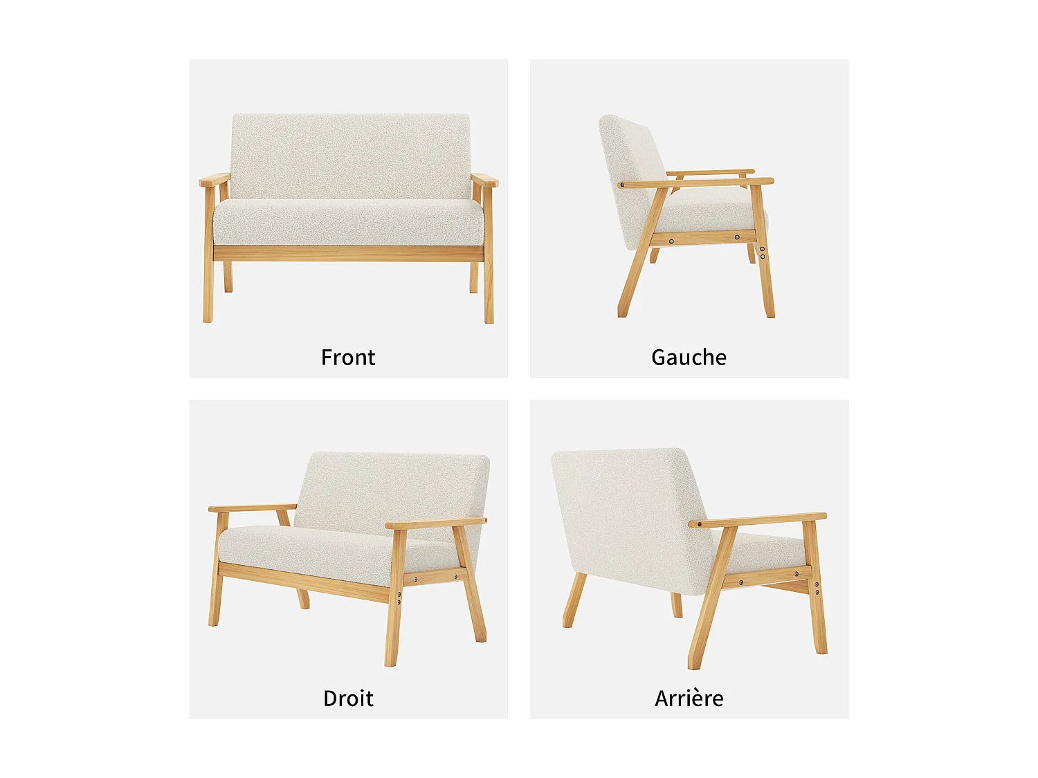 Divano soggiorno moderno 2 posti in Teddy Velvet, frame di legno, beige, 107x60x76cm