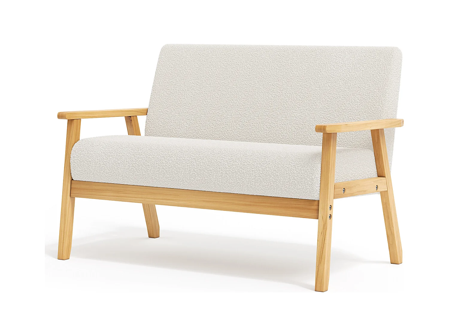 Canapé 2 places salon moderne, en Polaire Teddy, cadre en bois, Beige, 107x60x76cm