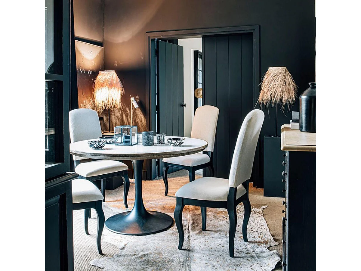 Table ronde plateau marbre Bois Blanc - Minéral Interior's