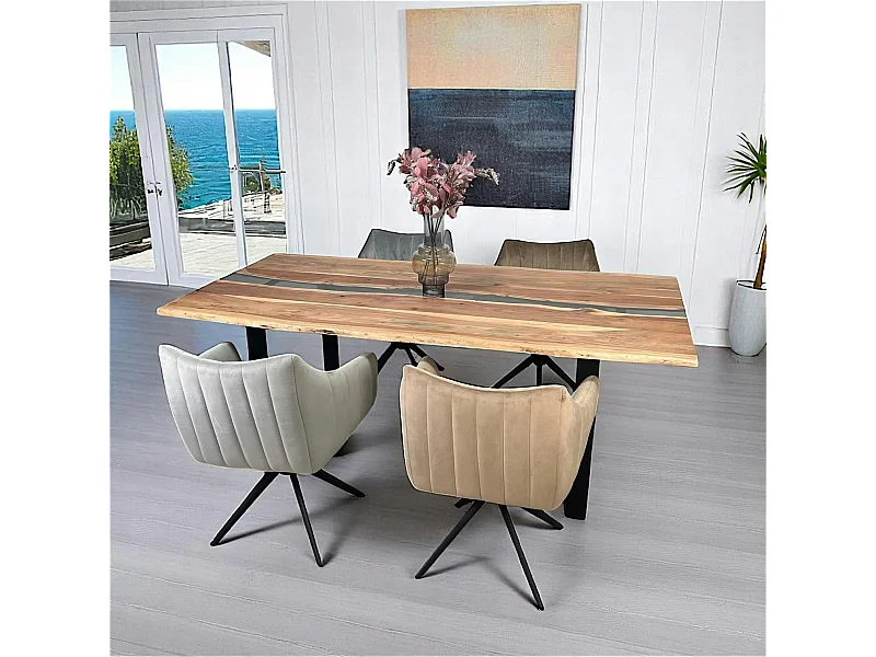 Table rivière epoxy noir et bois d'acacia 200 cm BORA