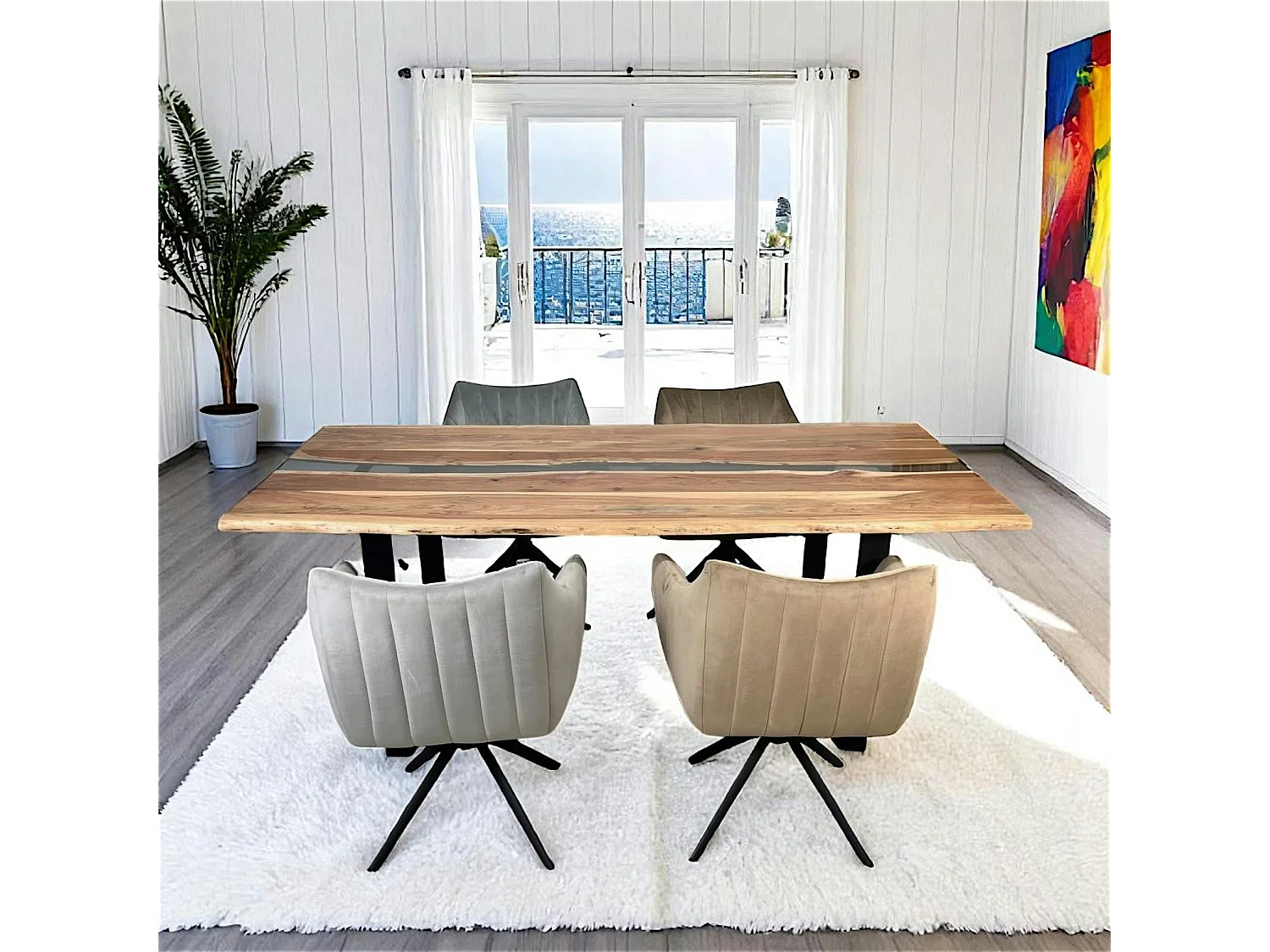 Table rivière epoxy noir et bois d'acacia 200 cm BORA