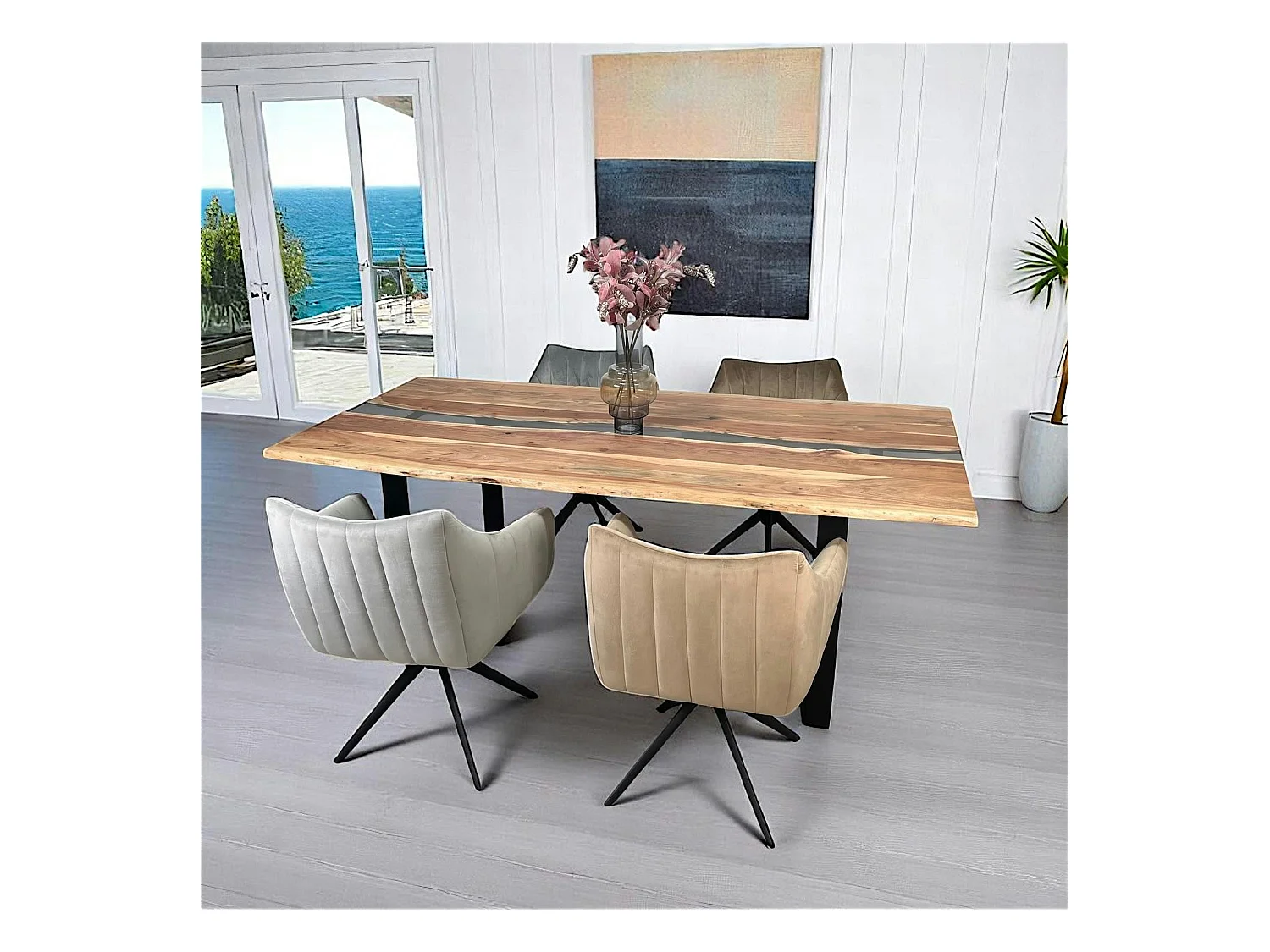 Table rivière epoxy noir et bois d'acacia 200 cm BORA