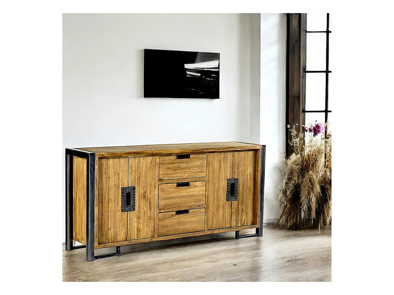 Enfilade en teck naturel 4 portes 3 tiroirs 186x88x45cm CANADA