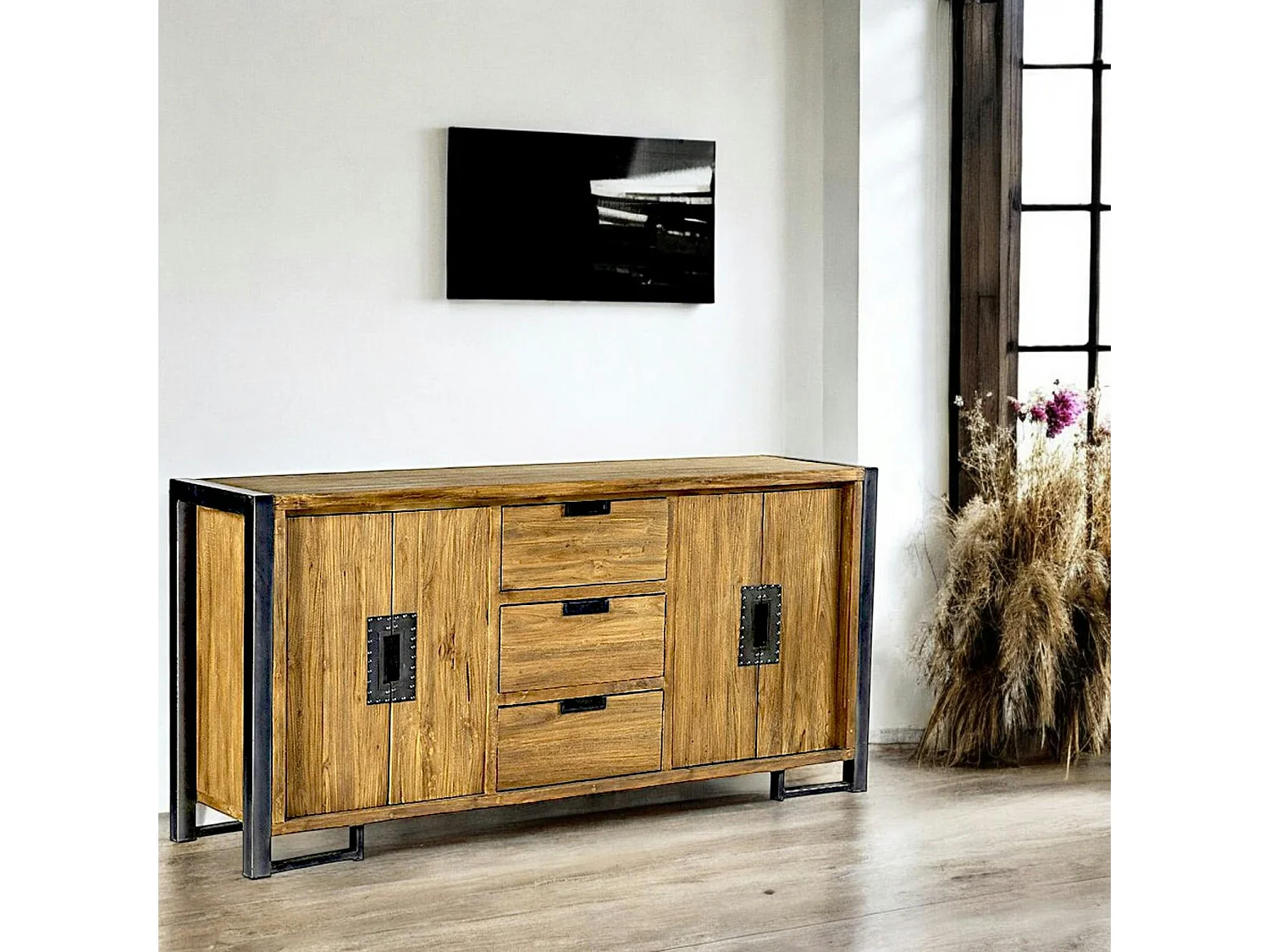 Enfilade en teck naturel 4 portes 3 tiroirs 186x88x45cm CANADA