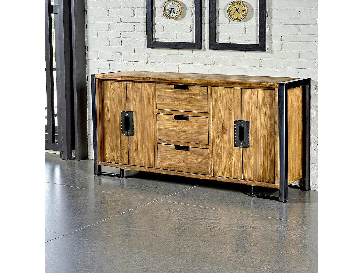 Enfilade en teck naturel 4 portes 3 tiroirs 186x88x45cm CANADA