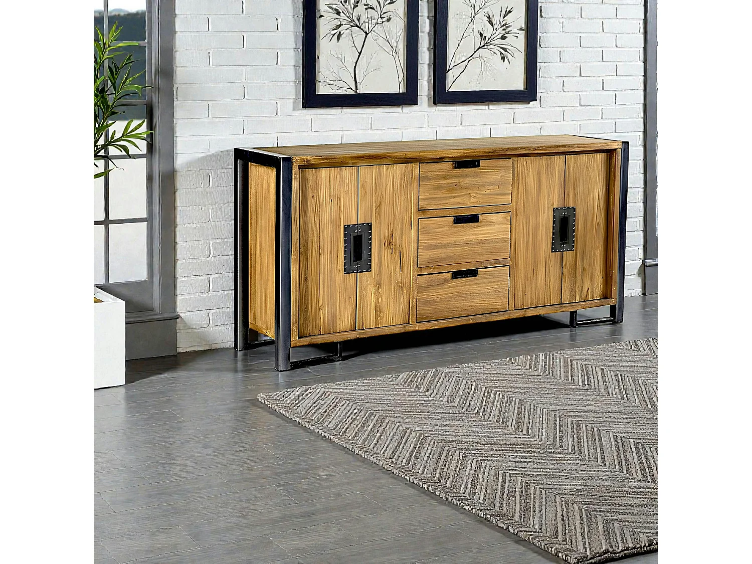 Enfilade en teck naturel 4 portes 3 tiroirs 186x88x45cm CANADA
