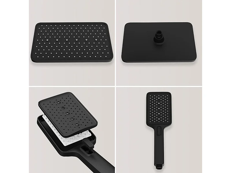 Colonne de Douche Thermostatique 38℃ avec Plateau de Rangement de 40 cm Ensemble de Douche Noir Comprend une Douche de Tête Surdimensionnée