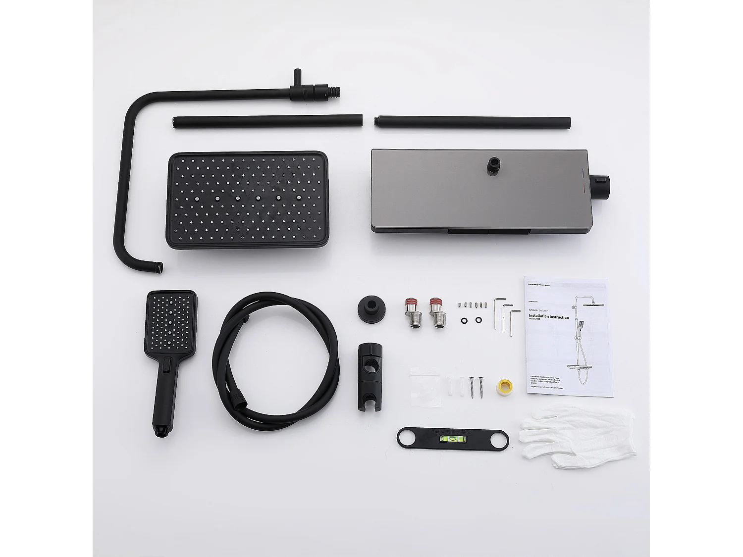Colonne de Douche Thermostatique 38℃ avec Plateau de Rangement de 40 cm Ensemble de Douche Noir Comprend une Douche de Tête Surdimensionnée