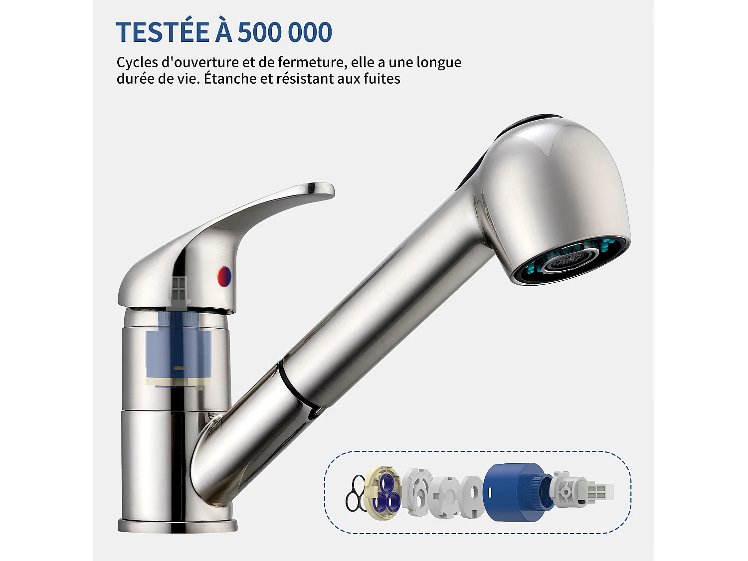 Mitigeur de Cuisine avec Douchette Extractible Brossé, Robinet Cuisine avec 2 Jets aux Choix, Robinetterie en Acie Haute Qualité
