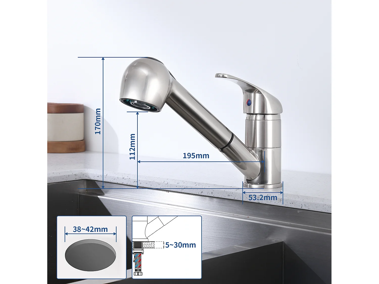 Mitigeur de Cuisine avec Douchette Extractible Brossé, Robinet Cuisine avec 2 Jets aux Choix, Robinetterie en Acie Haute Qualité