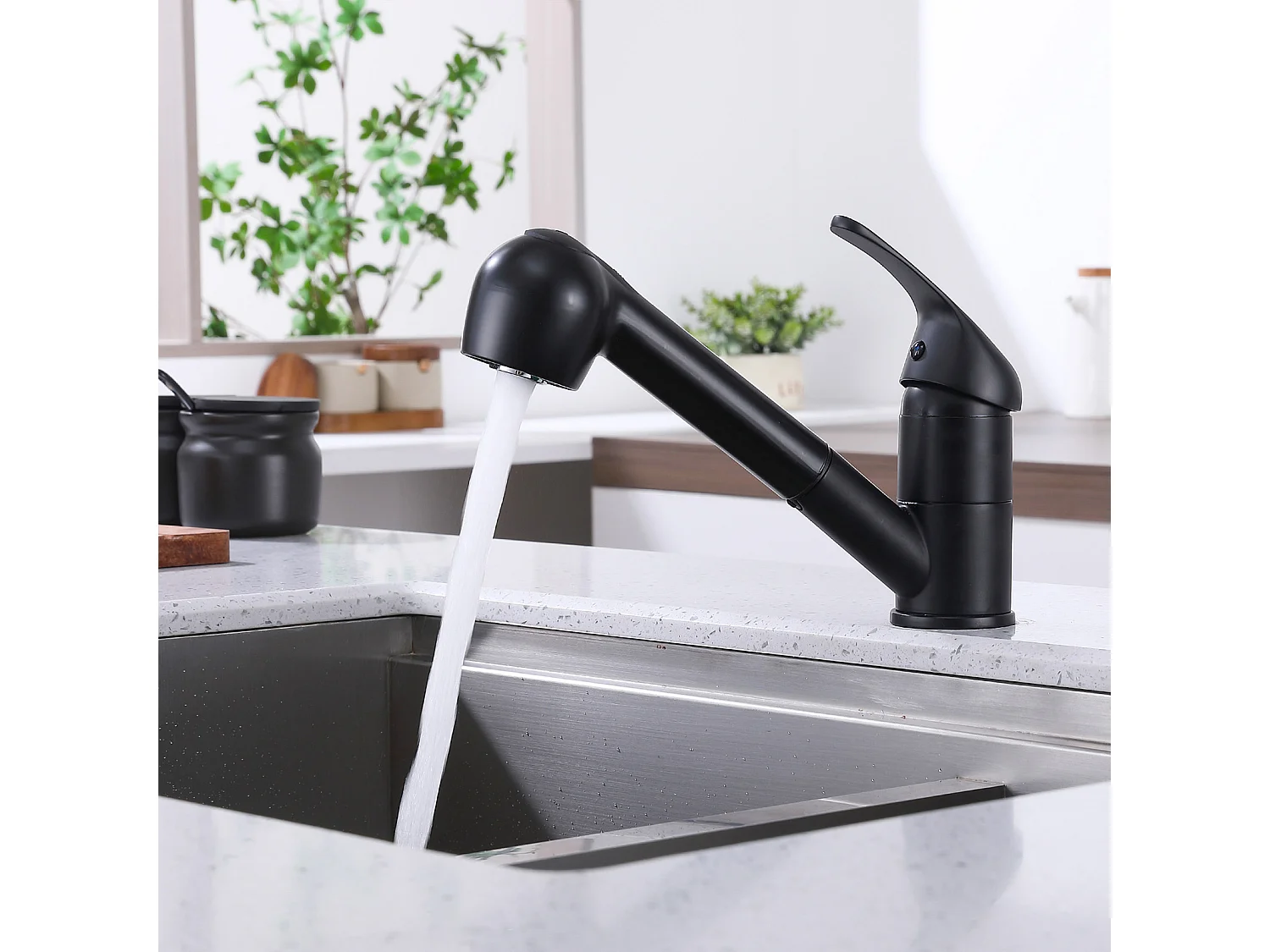 Mitigeur de Cuisine avec Douchette Extractible Noir, Robinet Cuisine avec 2 Jets aux Choix Robinetterie en Acie Haute Qualité