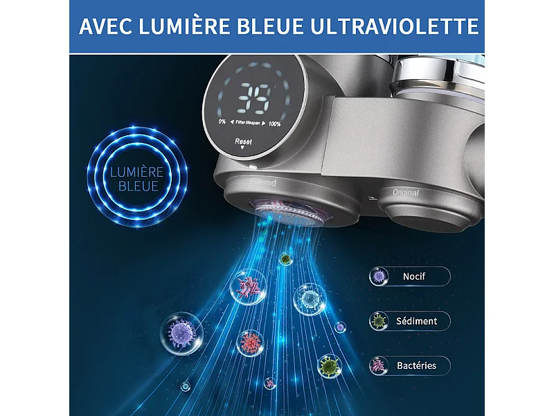 Système filtreur d'eau robinet - Filtre le chlore, les sédiments, l'oxyde, les nitrates, les pesticides. Filtre sur robinet,Convient aux robinets