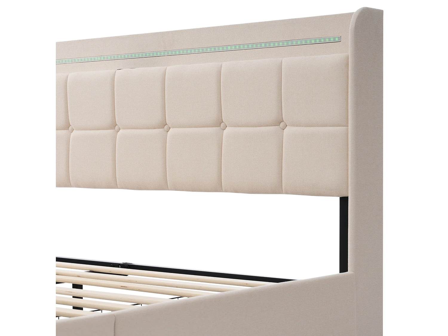 Iluminado 140x200cm com gavetas, Lit duplo capitonné com rangement, éclairage LED,cinza